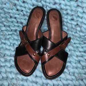Brown & Black Heeled Slides
